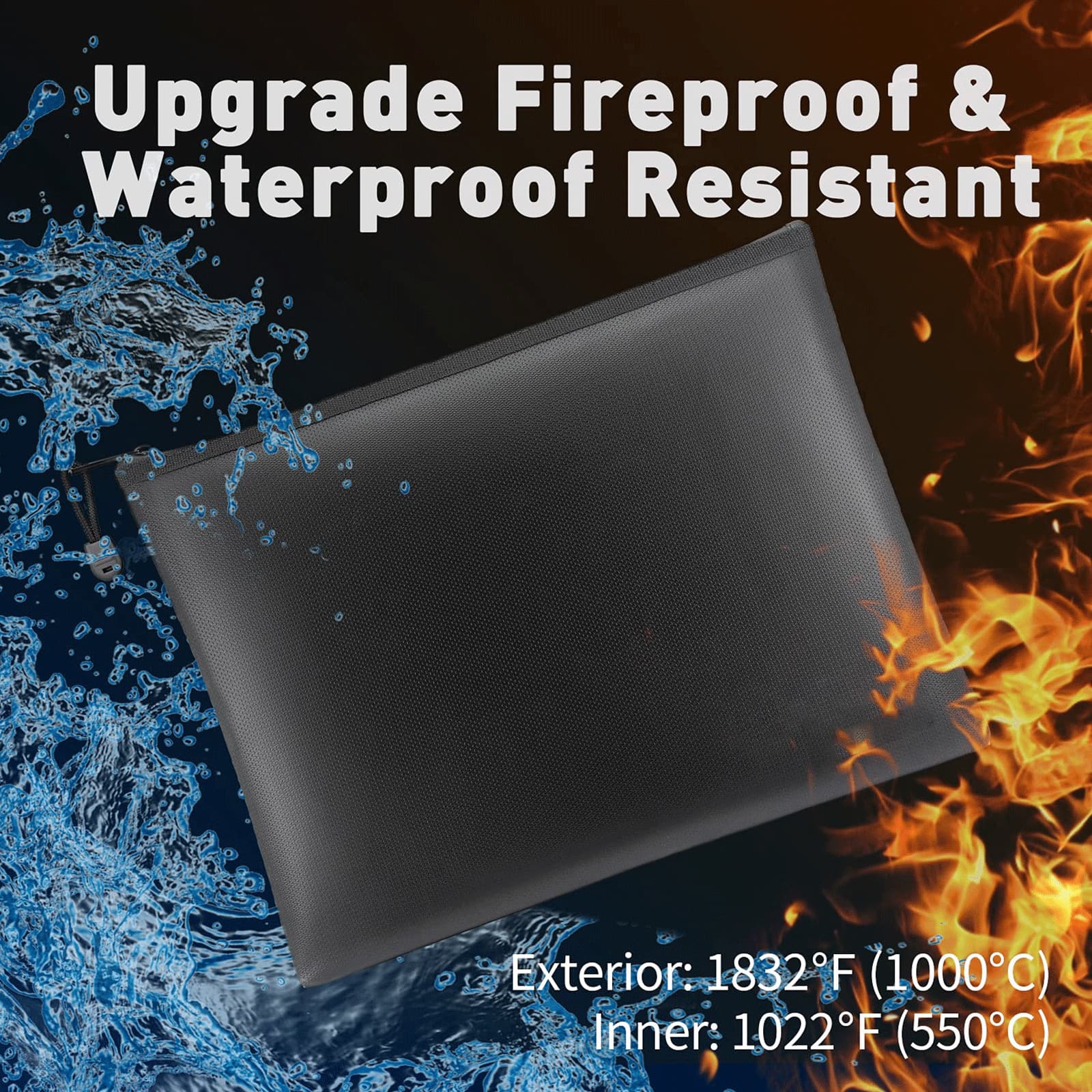 2000 ℉ fireproof money bag, fireproof document bag, waterproof and safe cash-