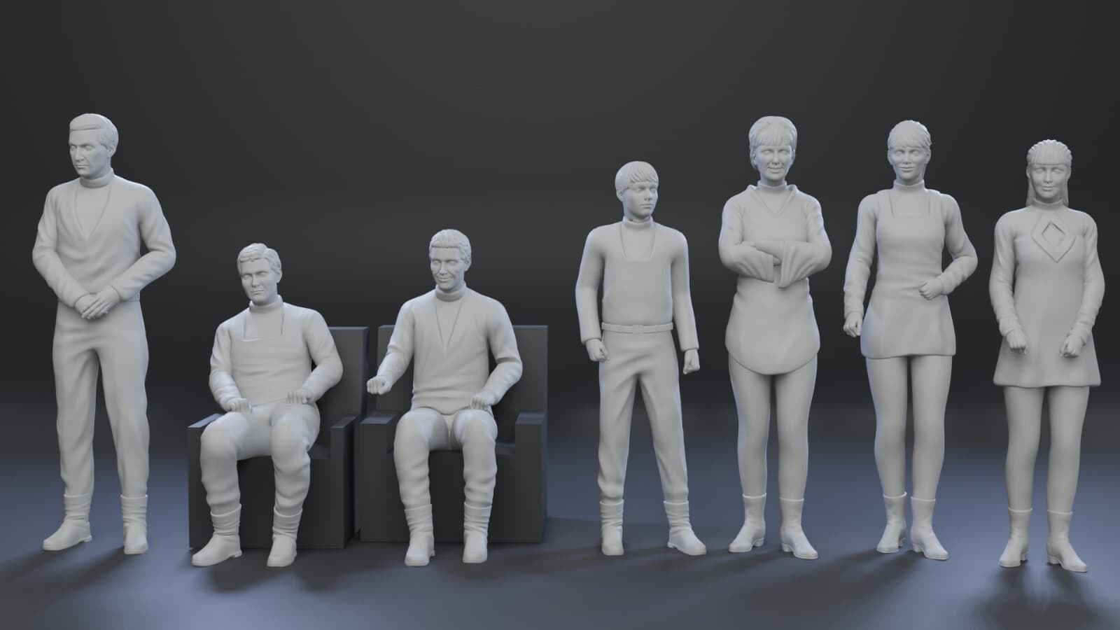 Lost In Space - Jupiter 2 View Port Scene - 7 Figure Set - 1:24 3D Printed