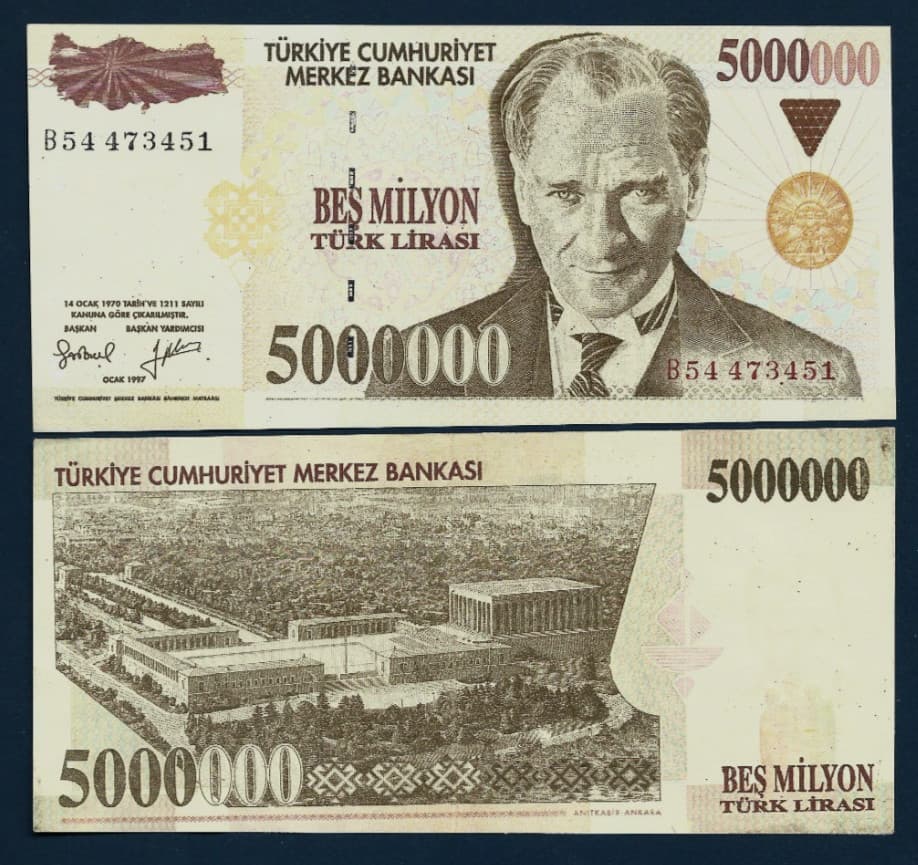 Turkey 5,000,000 LIRA 5 MILLION Turkish Souvenir 5000000 FUNMONEY Mausoleum NOTE