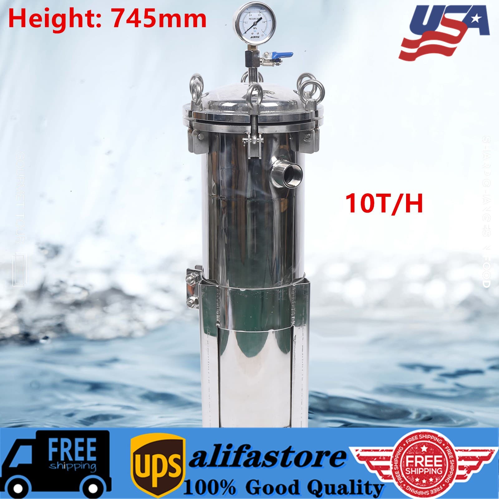 #4 Bag Filter Housing In/Out Flat Plate Lid Stainless Steel 167mm Diameter150Psi