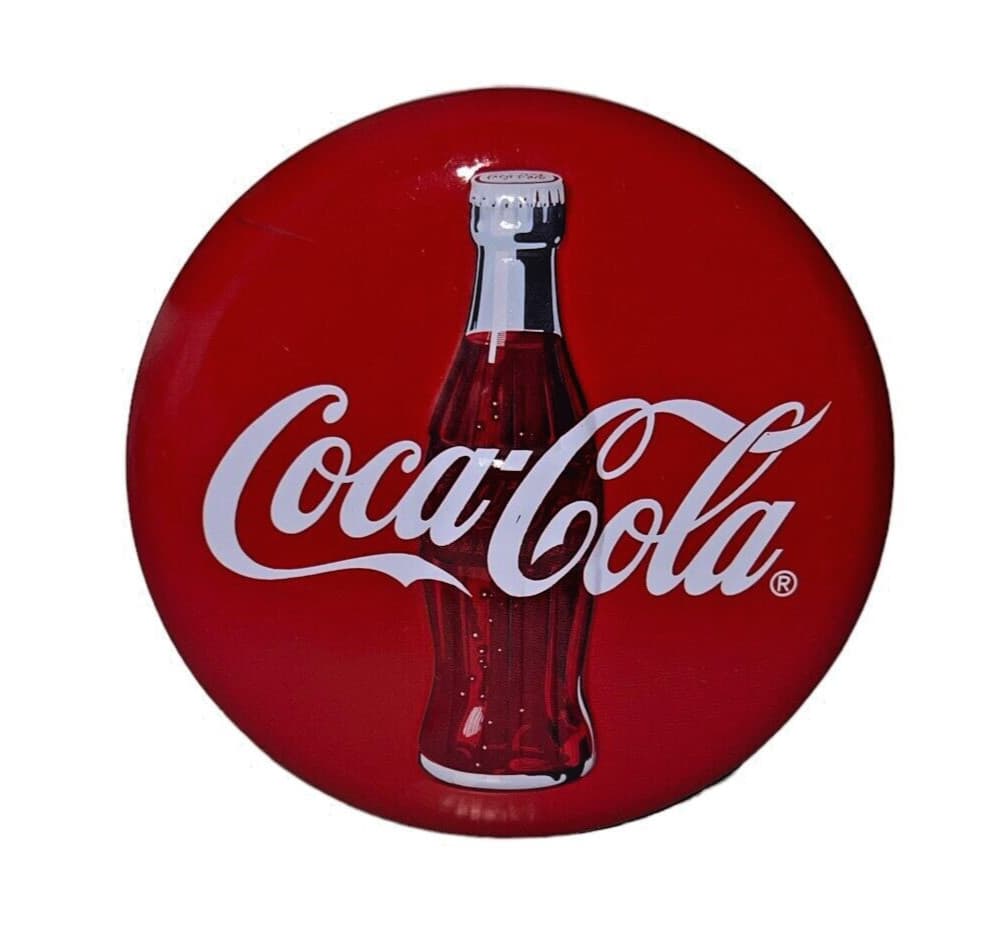 Coca-Cola Embossed Red Round Button Tin Container 1995