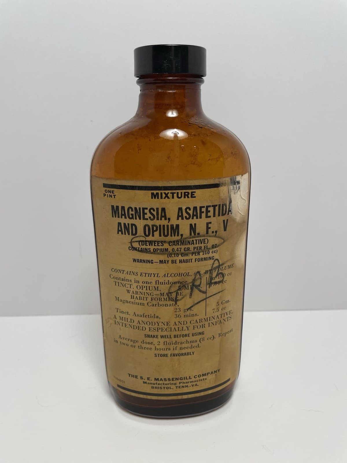 Vintage MAGNESIA, ASAFETIDA and OPIUM, N. F., V Medicine Bottle EMPTY