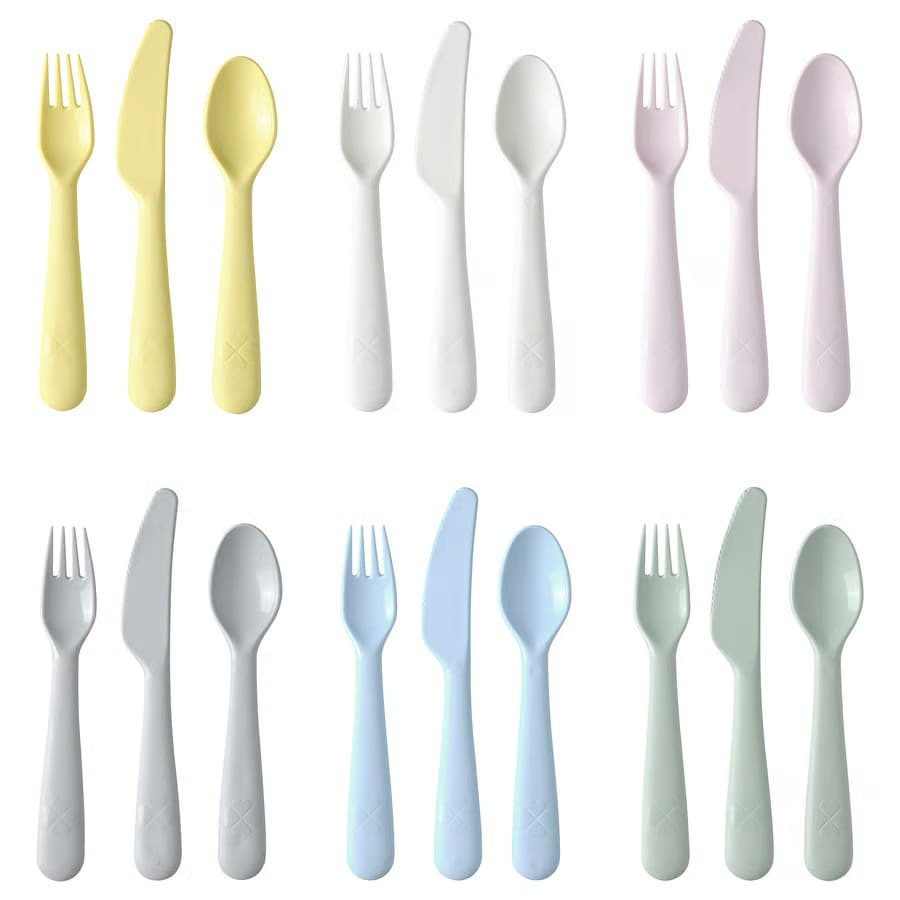 IKEA Kalas Kids 18pc Spoon Fork Knife Set BPA-Free Plastic Pastel Utensil Set