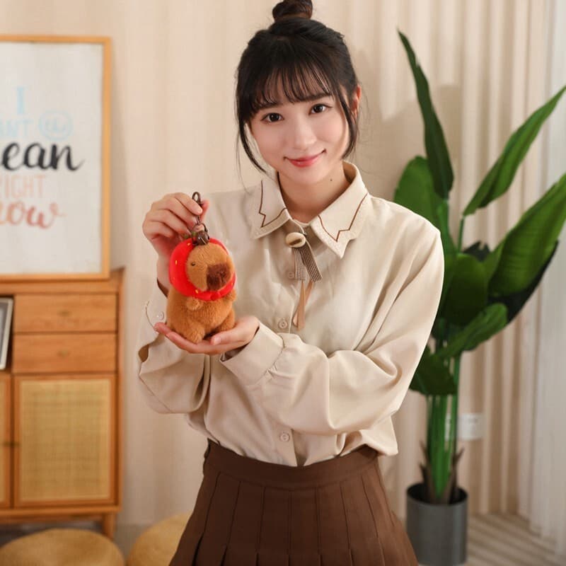 Adorable Capybara Plush Toys with Strawberry Hats Soft Cuddly Pulushie for Kids