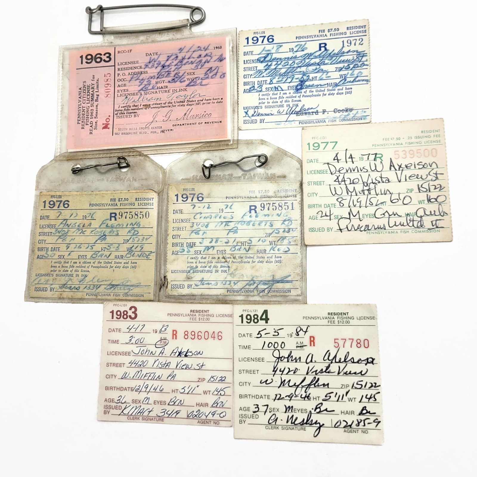 Vintage Pennsylvania PA Resident Citizen Fishing License Lot • 1960's - 1980's