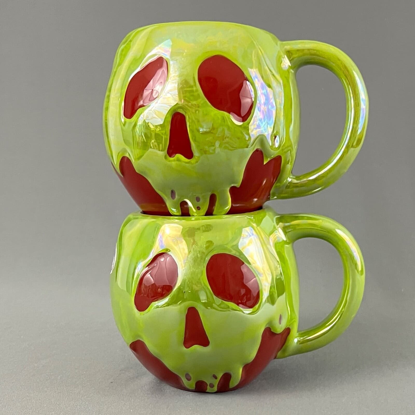 Disney Villains Halloween Poison Apple Mug Lot of 2 Iridescent Hand Painted New