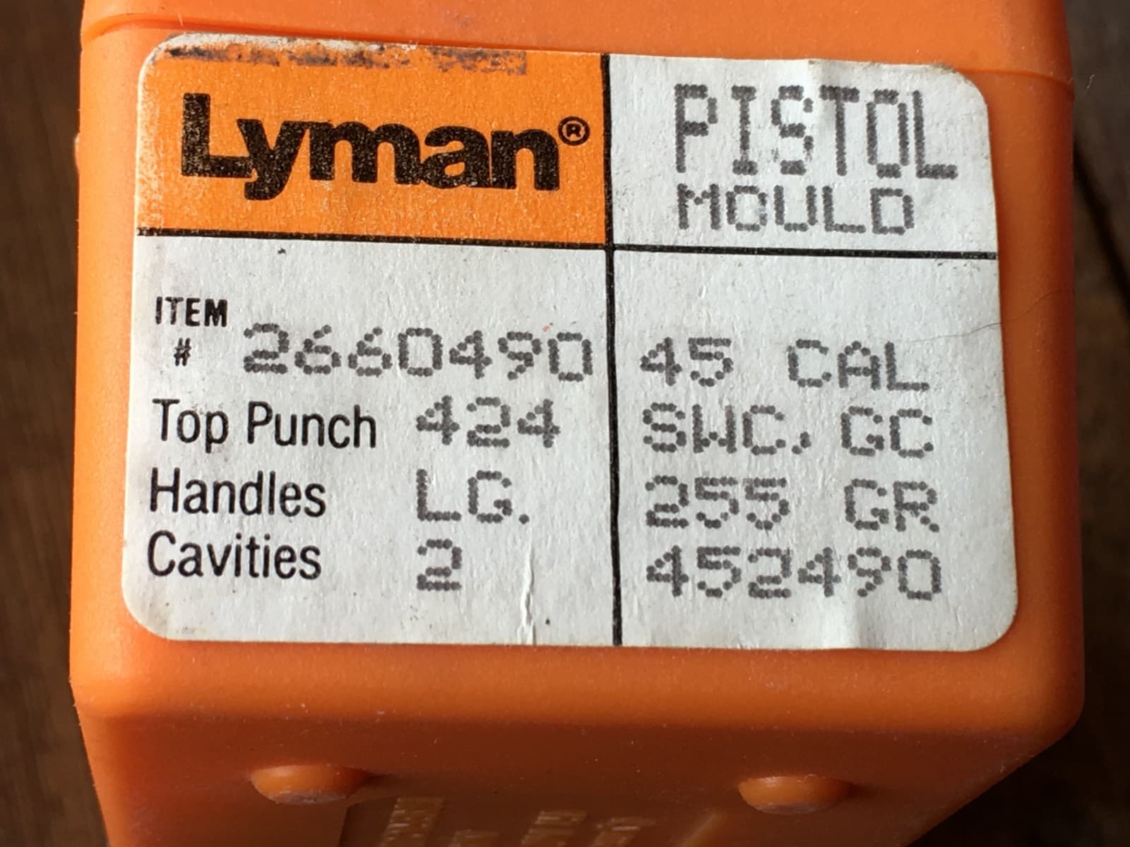 LYMAN BULLET PISTOL MOULD MOLD 45 CAL 452490