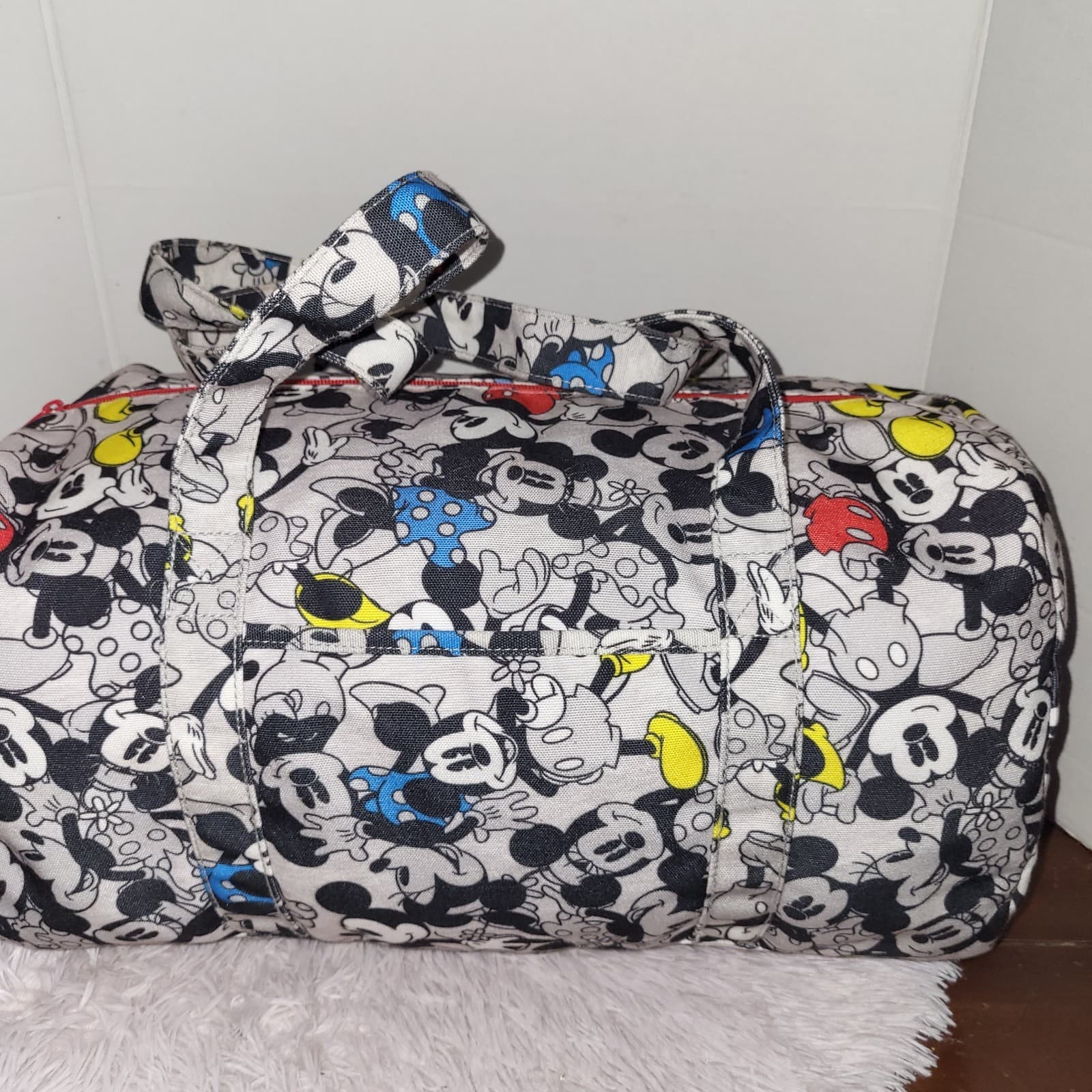 Disney Mickey & Minnie Gray Canvas Tote Duffle Gym Travel Bag Super Cute!