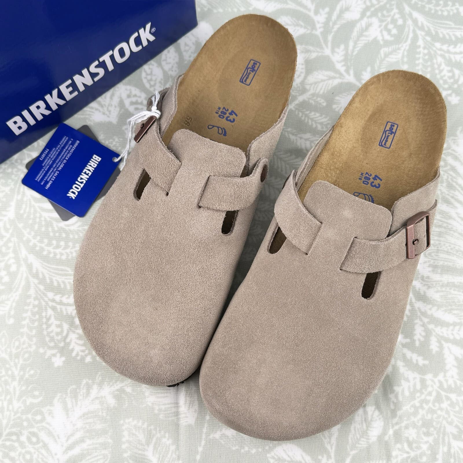 Birkenstock Boston Taupe Suede Soft Footbed Men's Clog Shoes Wide Size 42-45