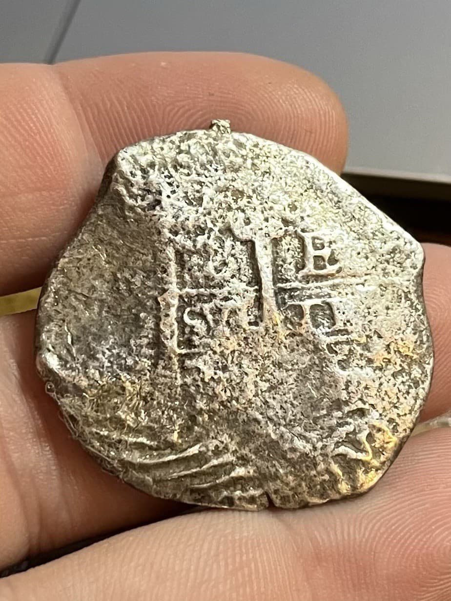 1670s 8 Reales Cob Spanish Colonial Silver Coin Potosi Mint Shipwreck Ex Mount