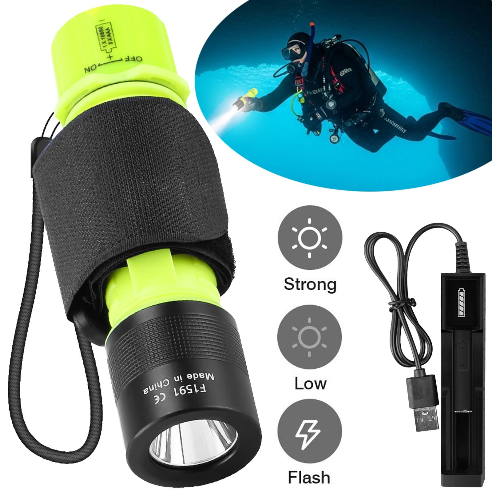 Scuba Diving Flashlight Waterproof Underwater 80ft Dive Snorkeling Flash Light