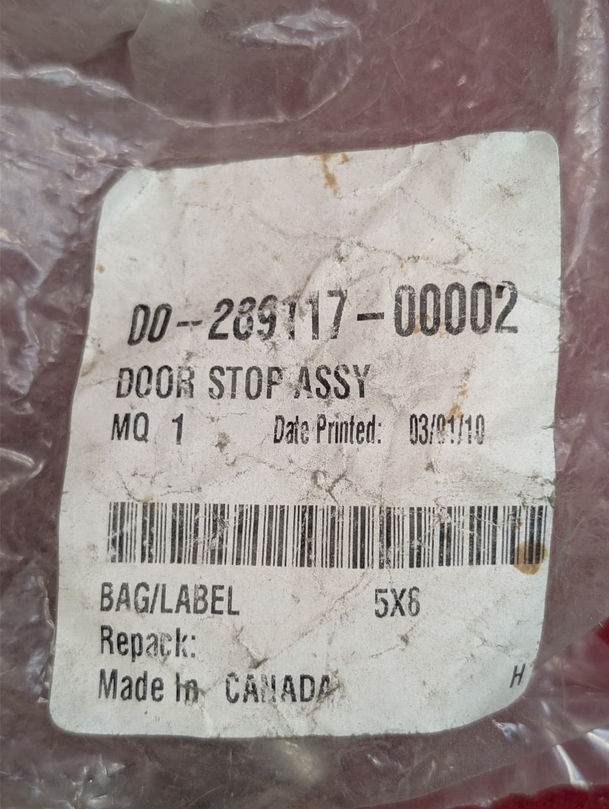 Hobart Door Stop Assembly 00-289117-00002 - Genuine OEM Replacement Part, NOS