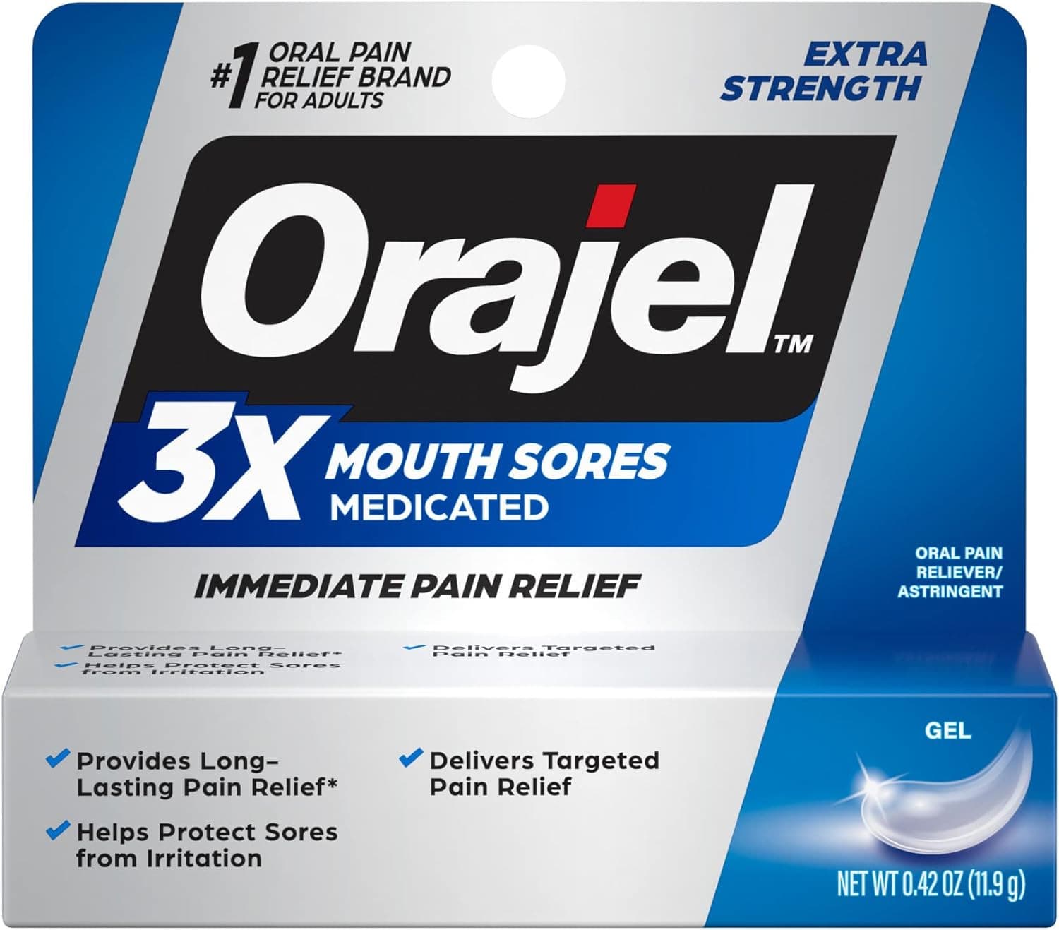 Orajel 3X for Mouth Sores Maximum Strength Gel Tube 0.42oz- From #1 Oral Pain...
