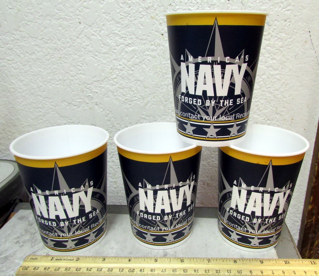 America's NAVY forged by the sea USN set of 4 NEW plastic reusable cups 4.25"