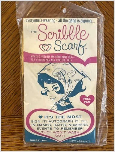 NOS Scribble Scarf & Evergilde Hitchhiker Pen Set 1963 MCM