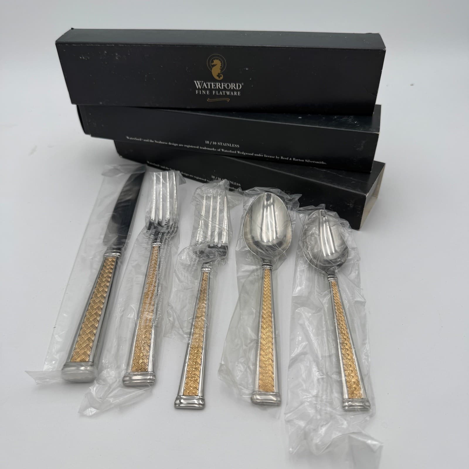 Waterford Kells Gold Flatware 18/10 5 Pc Place Setting NIB