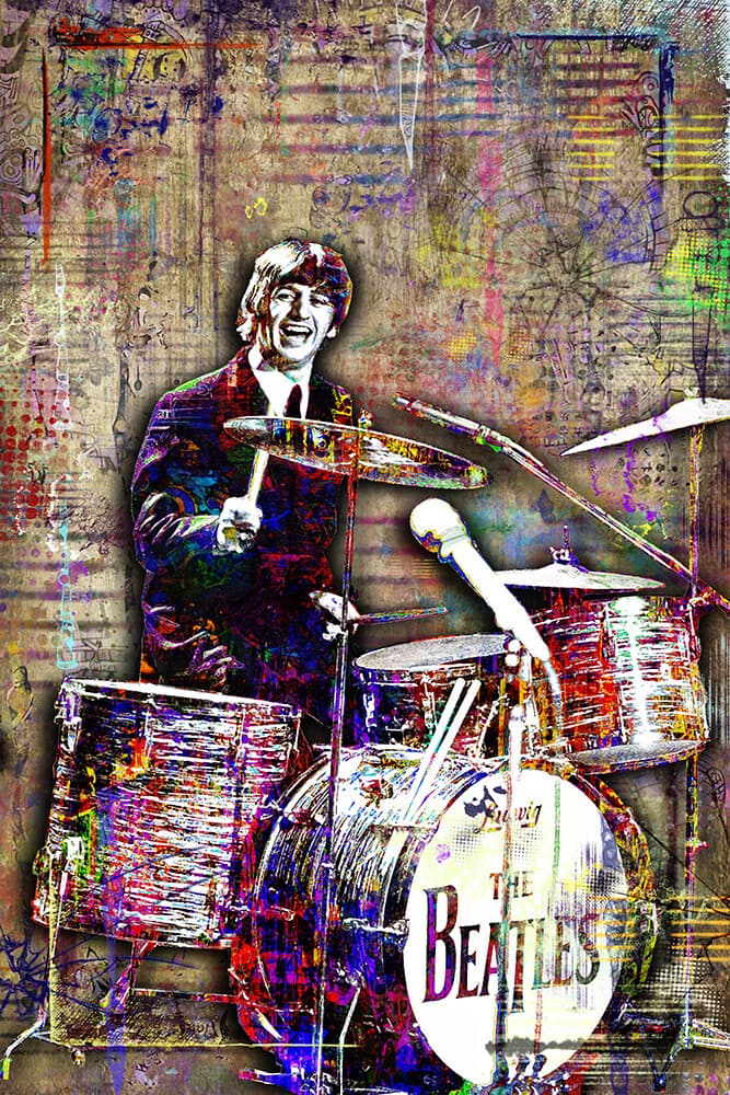 RINGO STARR The Beatles Poster, Ringo Starr Drumming Print Free Shipping US
