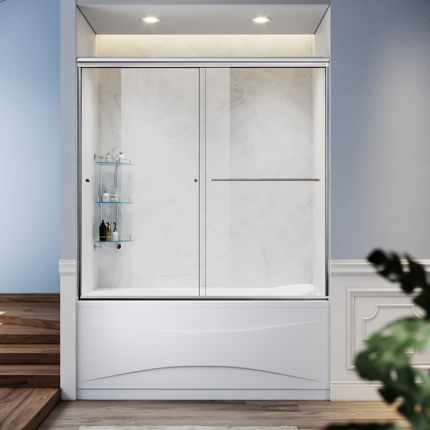 SUNNY SHOWER Bathtub Shower Door 60" x 57 3/8'' Shower Tub 1/4" Glass Panel