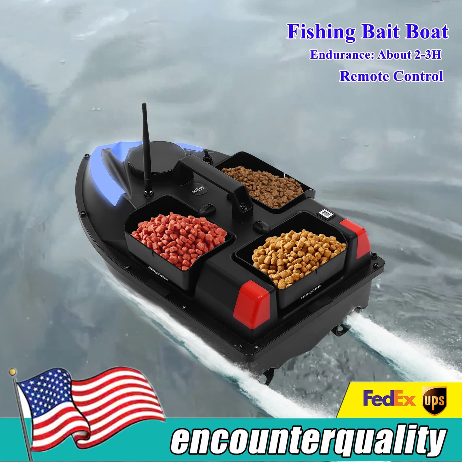 3 Bait Boxes GPS Fishing Bait Boat for Fishing w/Remote 2-3H Endurance 3.28 ft/s