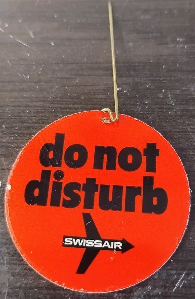 Vintage 1970s SwissAir Airlines DO NOT DISTURB Round Red Button Token Sticker