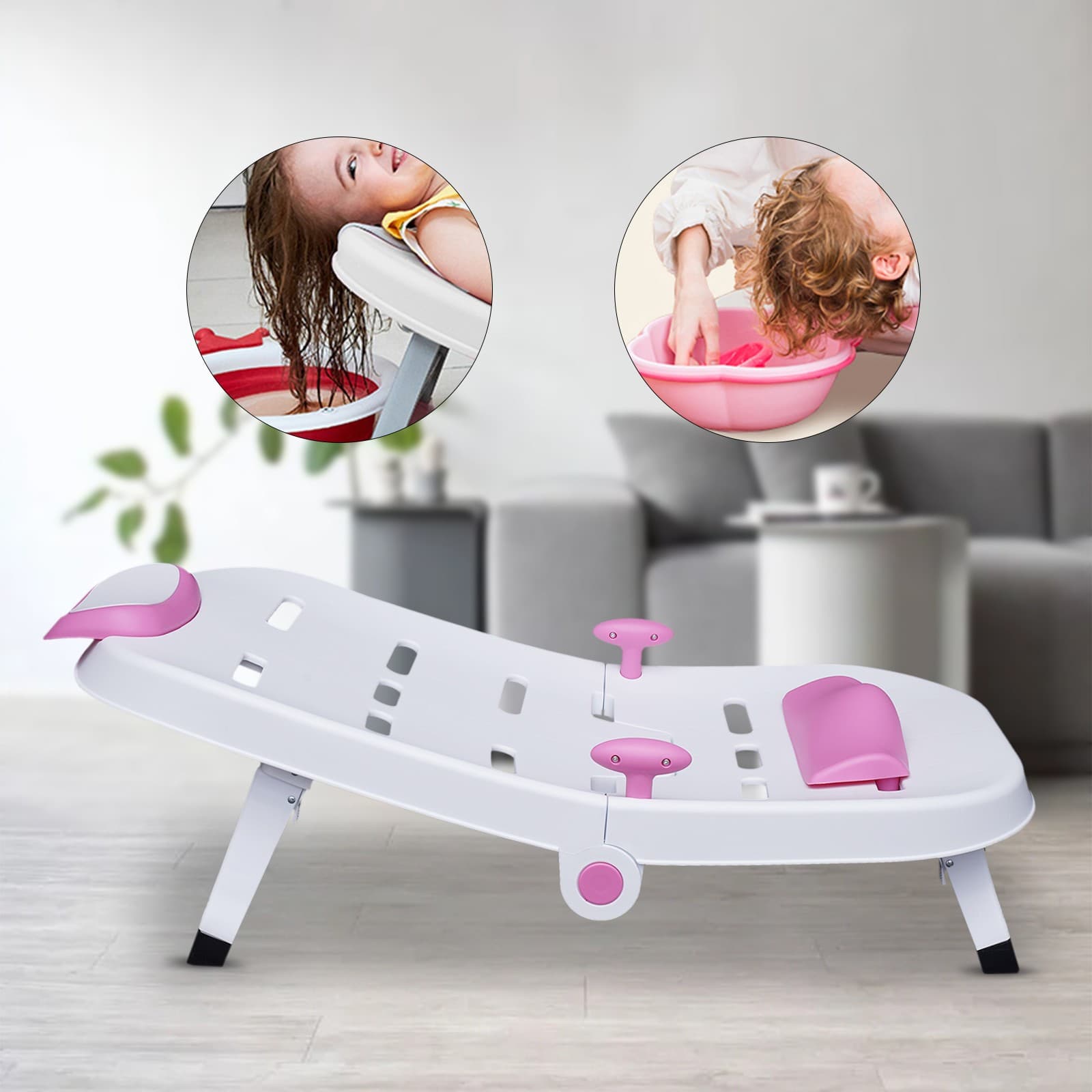 Foldable Toddler Shampoo Chair Adjustable Kids Hair Washing Chair with Headrest