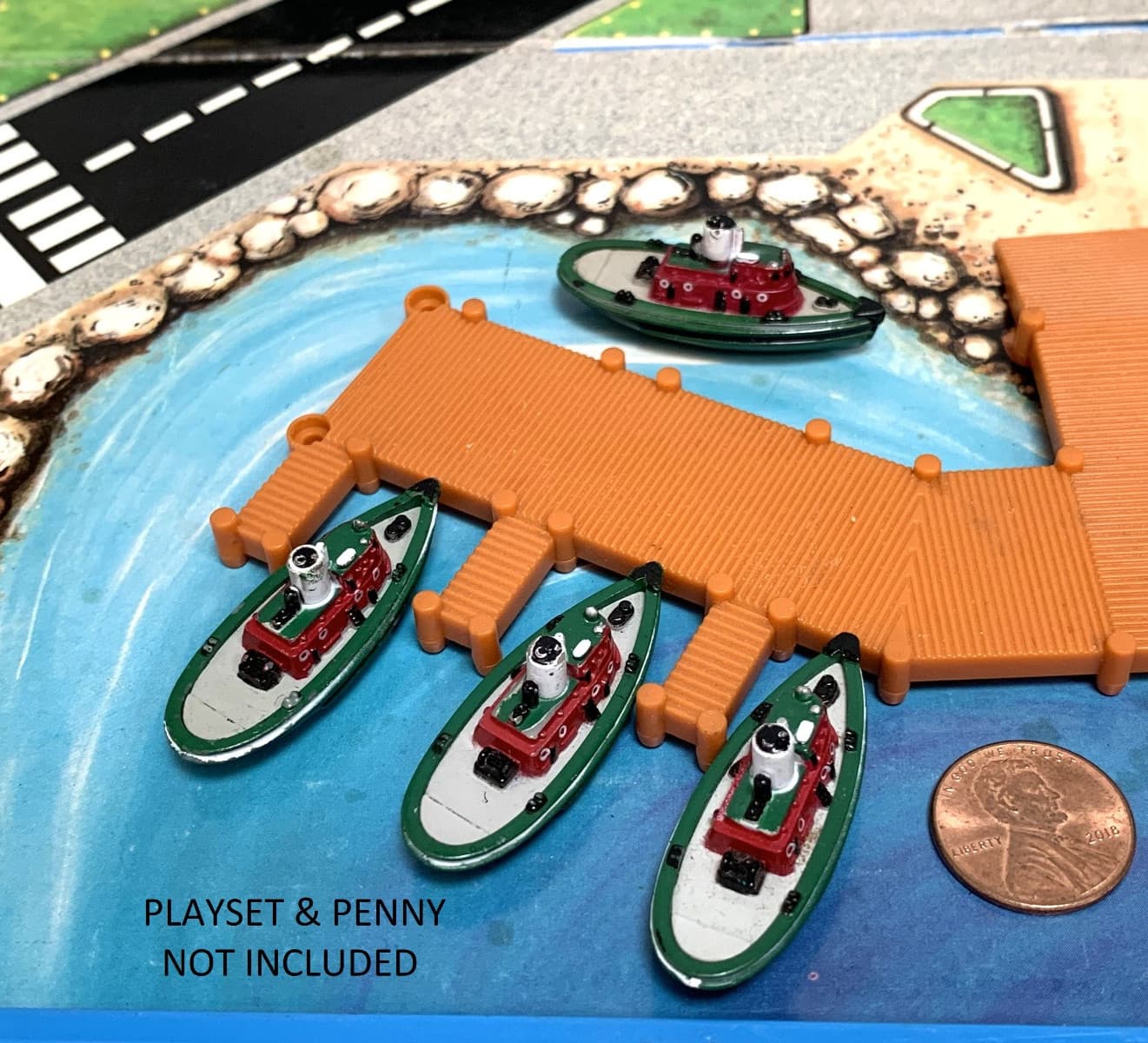 4 1987 VINTAGE 1 1/2" MINIATURE MICRO MACHINES TUG BOATS MARINE TOW GREEN GALOOB