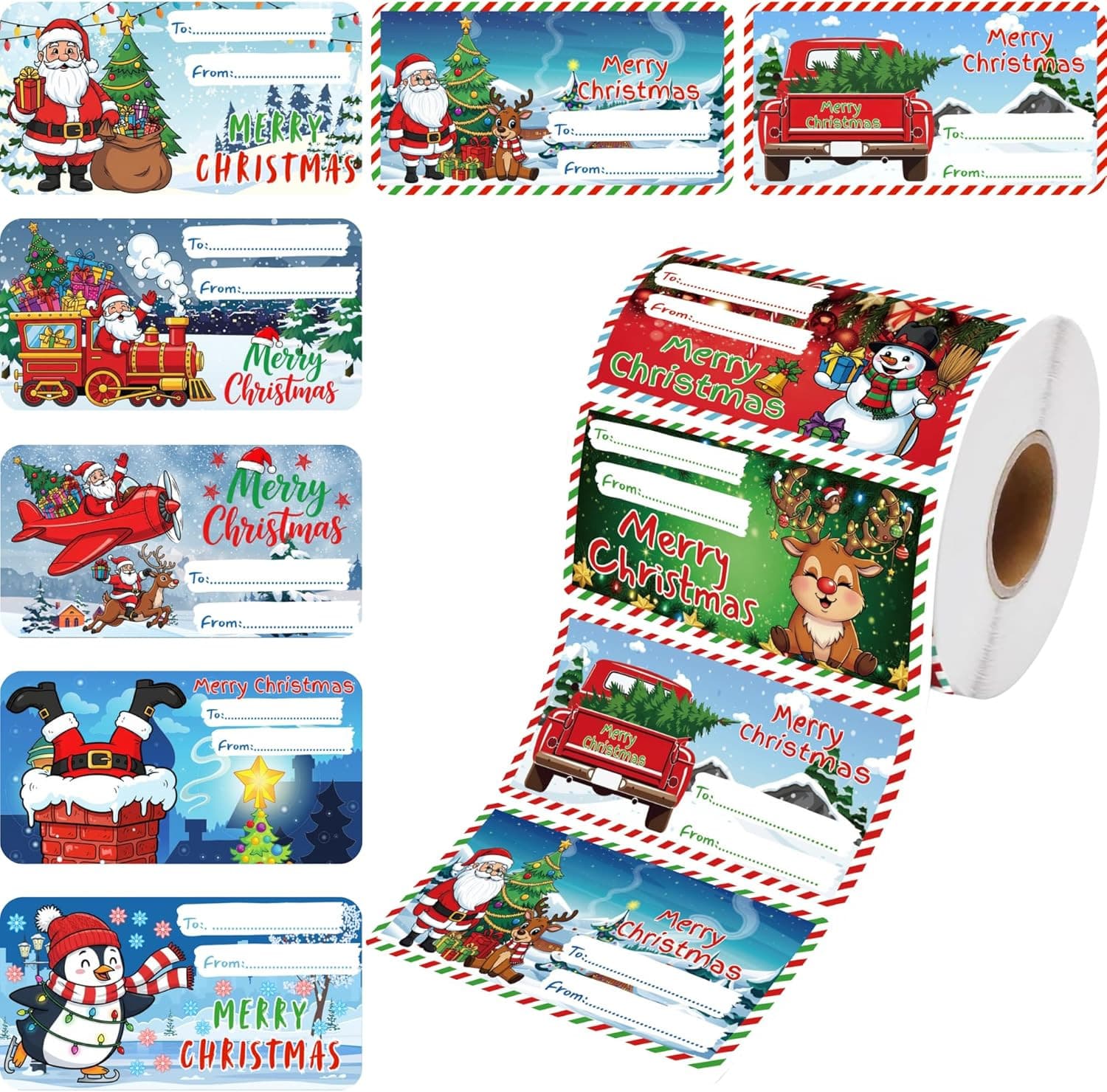 250-Pcs Christmas Gift Tags Stickers Santa Reindeer Snowman Xmas Labels