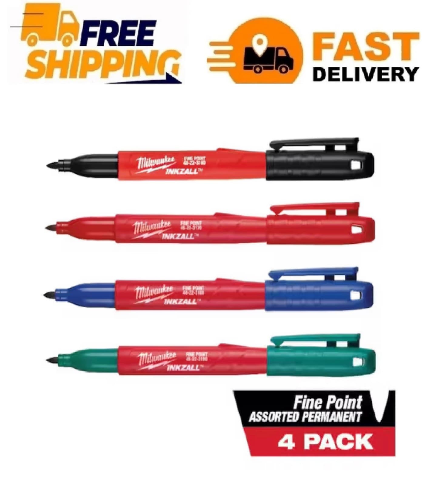INKZALL Multi-Colored Fine Point Jobsite Permanent Markers (4-Pack)