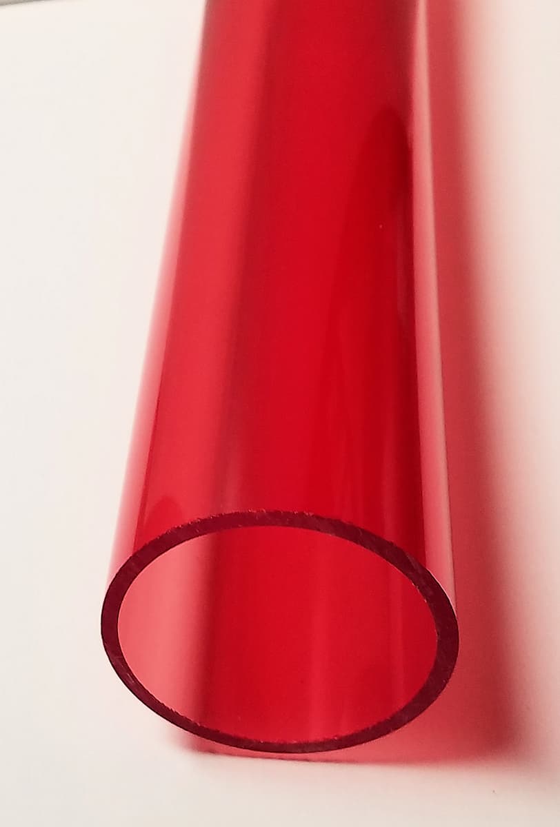 1 Pc 2" x 1 3/4" RED CLEAR ACRYLIC PLEXIGLASS LUCITE PLASTIC TUBE 24” INCH LONG