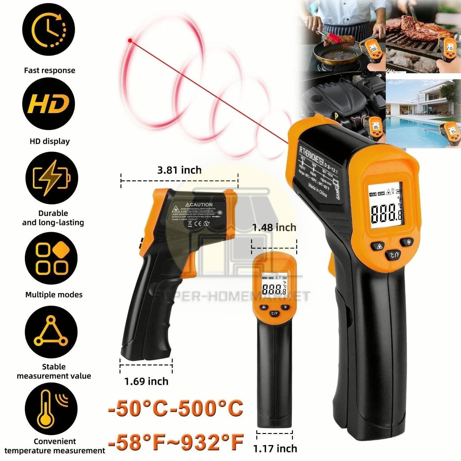 Digital Infrared Thermometer Temperature Gun Laser IR Cooking -50°C-550°C