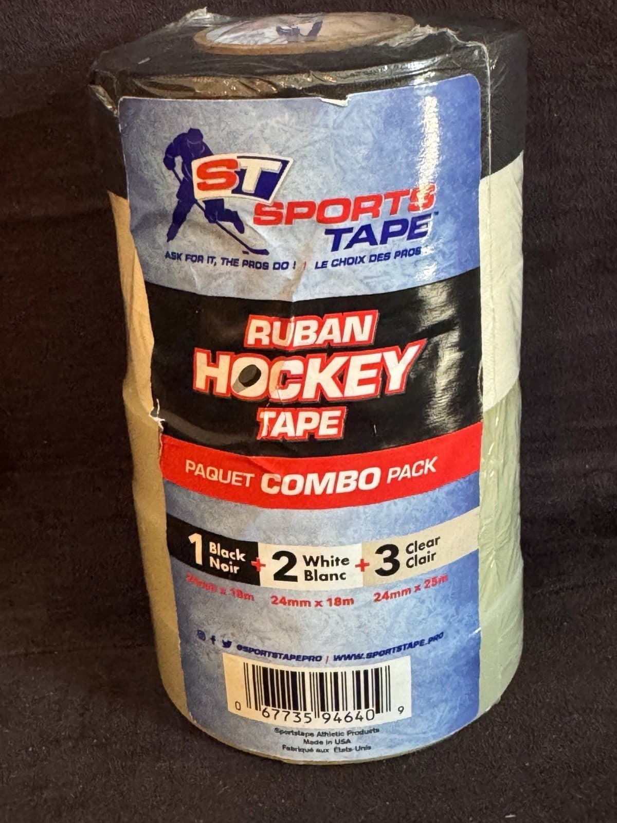 Sports Tape Hockey Tape Six Pack White, Black & Clear Stick & Shin Pad Tape