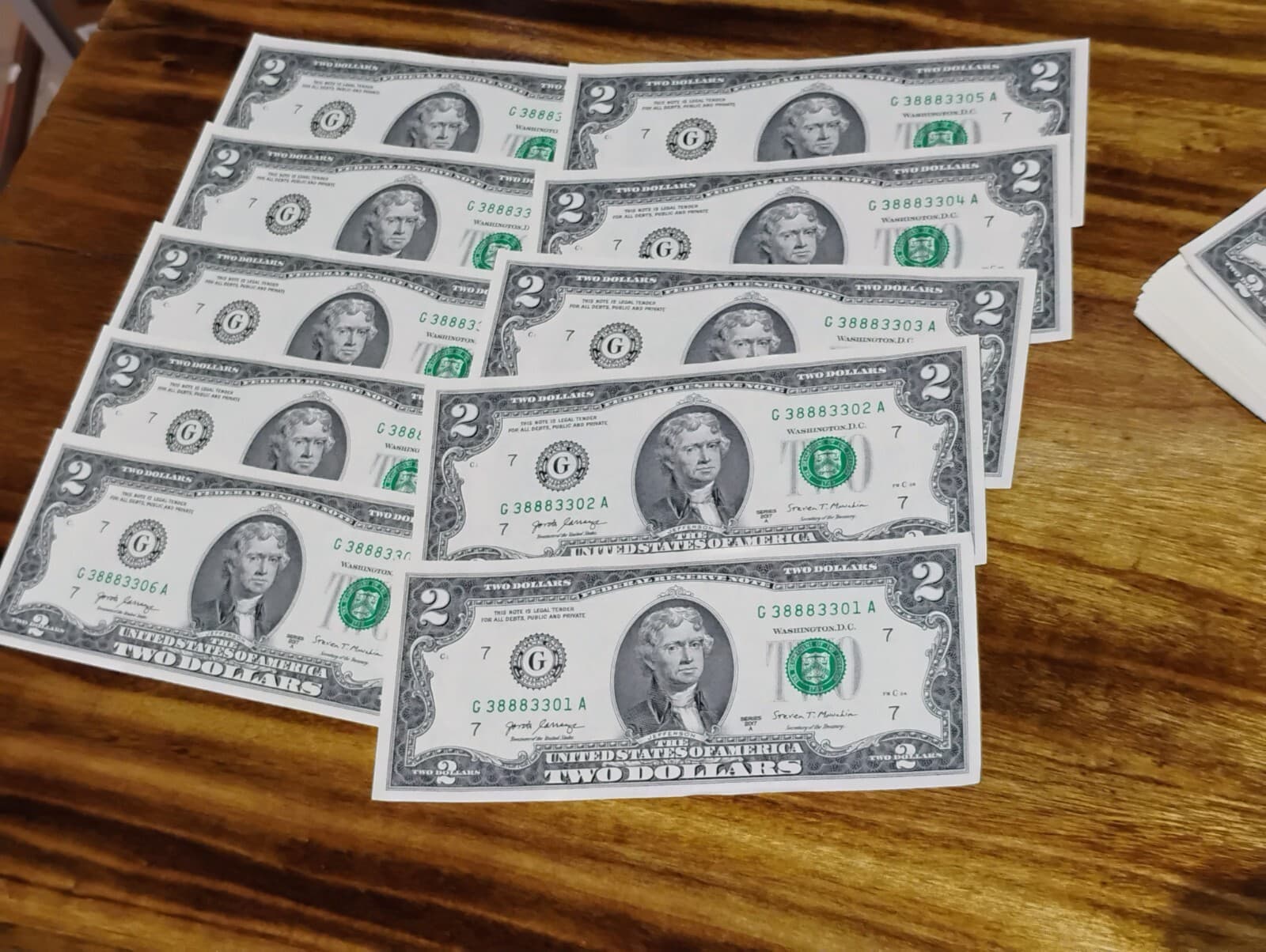 Lot of 10x Consecutive Serial # Two Dollar Bills From Bep pack 2017-A Chicago