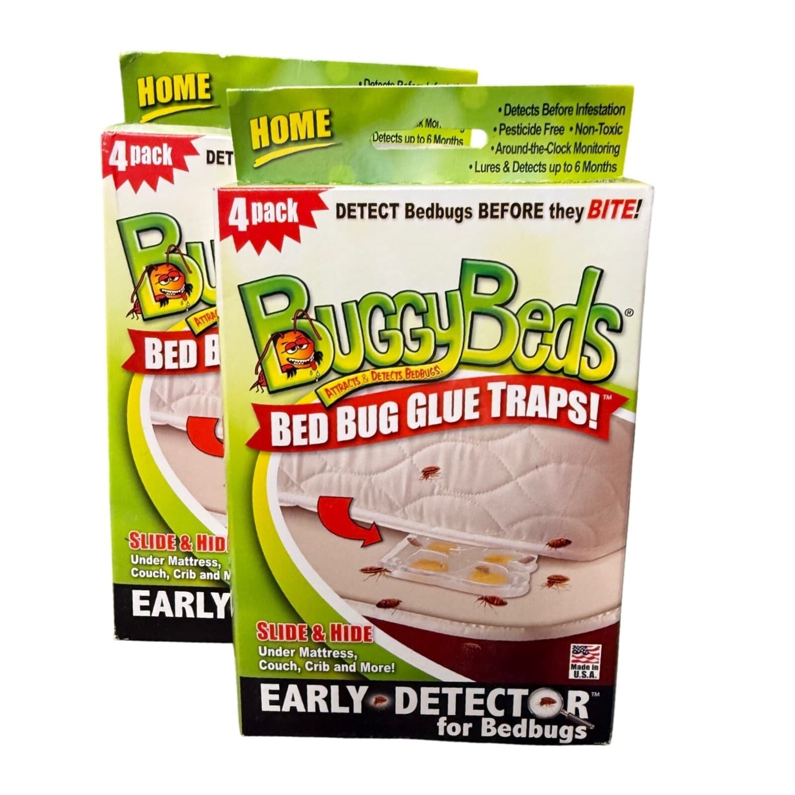 2X BuggyBeds Bed Bug Glue Traps 4-Pack Detects Before Infestation Pesticide Free