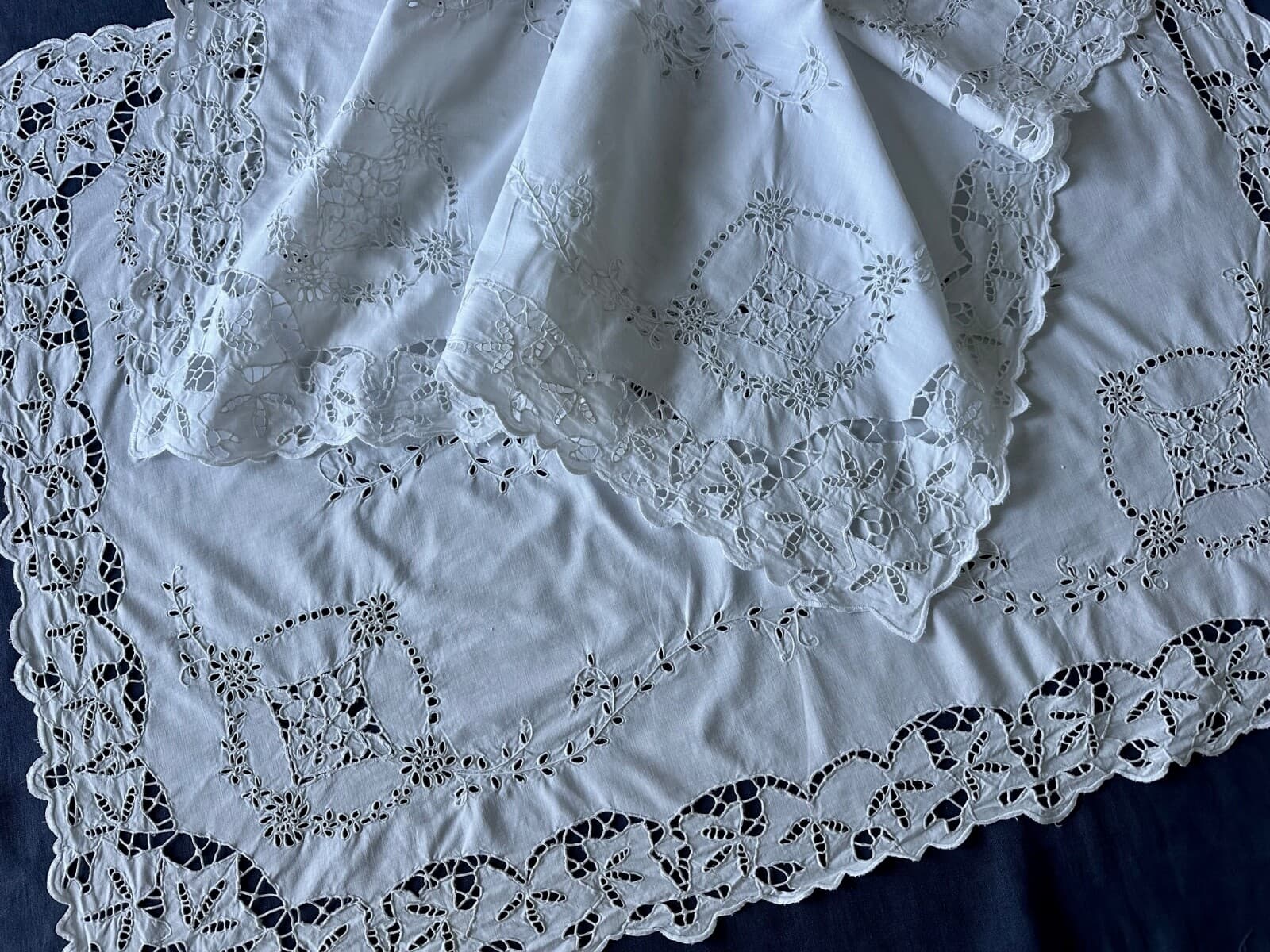 Antique Pillow Shams LARGE PAIR Handmade Richlieu Cutwork Embroidery