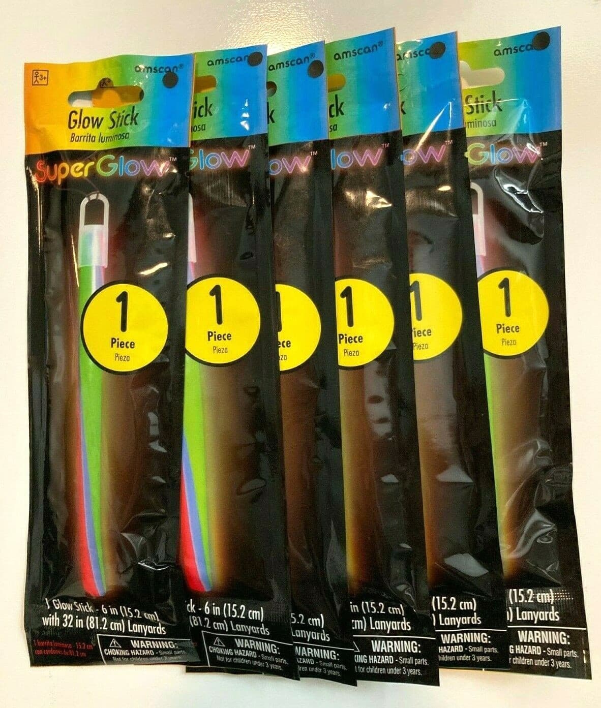 Glow Party Swizzle Sticks 6" Multicolor Swirl w/ Lanyard Necklaces LOT 6 Packs