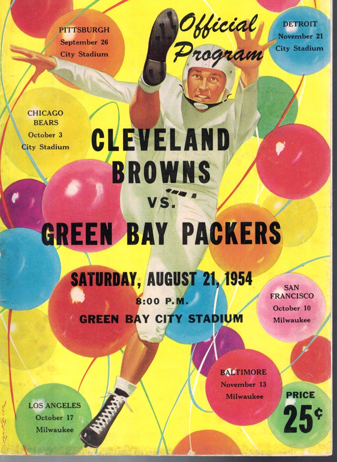 1954 Cleveland Browns (NFL Champs) at Green Bay Packers Exhibition Program 8/21