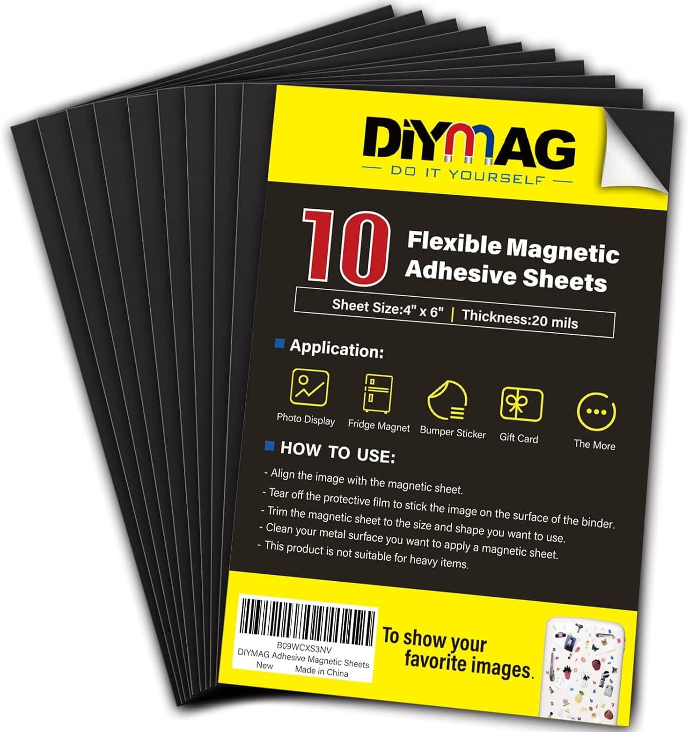 Magnetic Adhesive Sheets, |4" X 6"|, 10 Pack Cuttable, Flexible Magnet Sheets wi