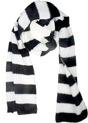 Fall Winter Ultra Soft Knit Striped Scarf for Women Men Boys Black and White