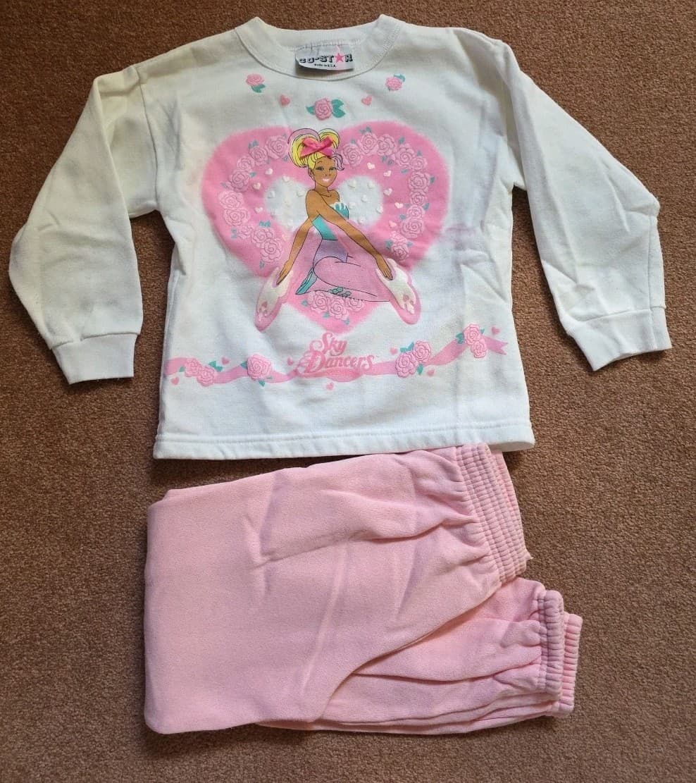 Sky Dancers Rare HTF 90s Youth Sz 6x Matching Sweatsuit Outfit White Pink