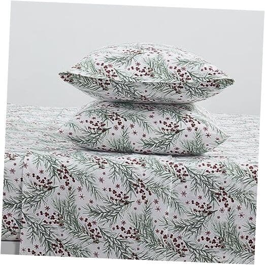 - Sheets, 4-Piece Cotton Flannel Bedding with Matching King Pine Red