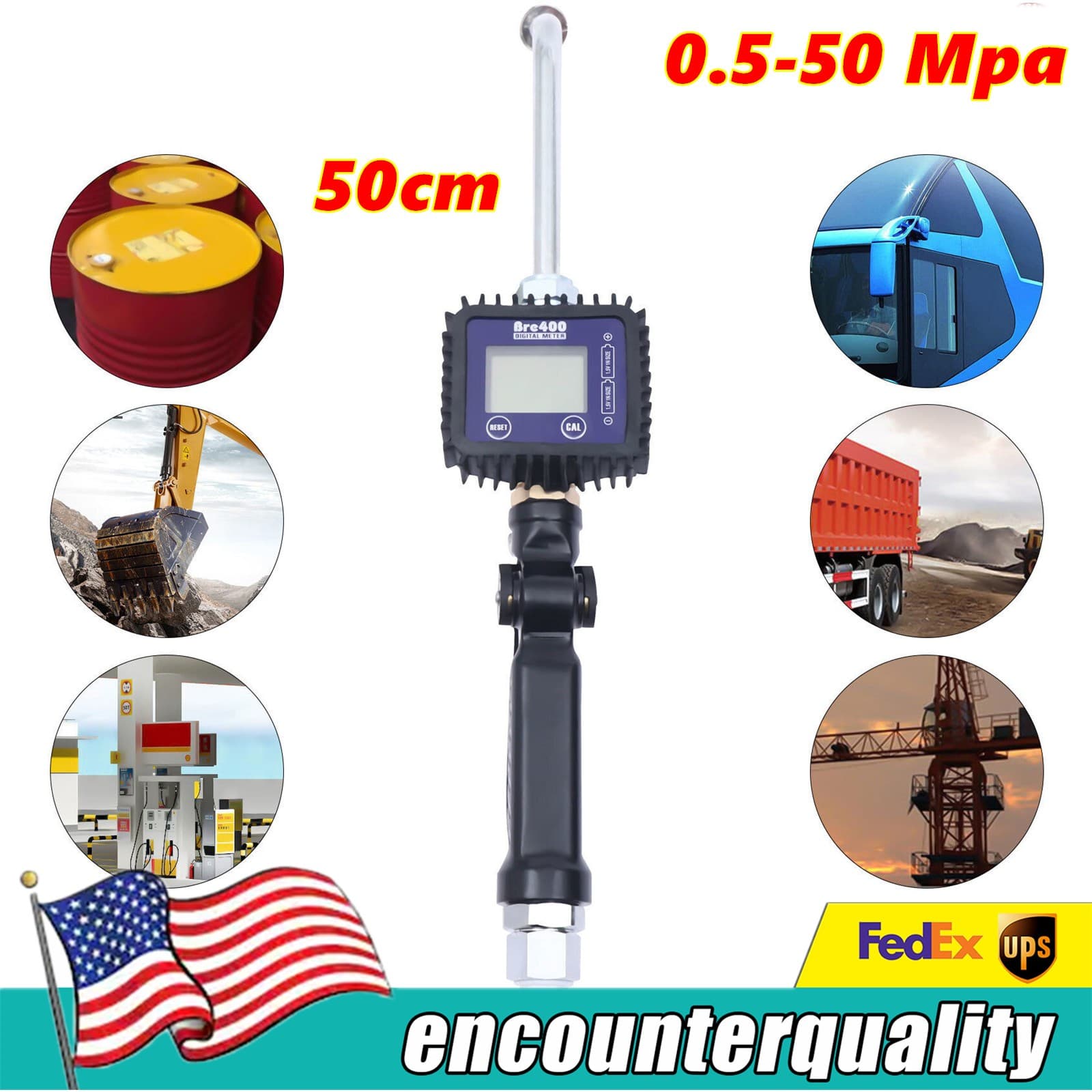 Fueling Nozzle Fuel Oil Diesel Kerosene Gasoline Gun with Flow Meter & Display