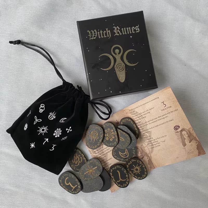 14 Pcs Wood Runes Stone Set Witches Rune Set Engraved Rune Symbol for Divination