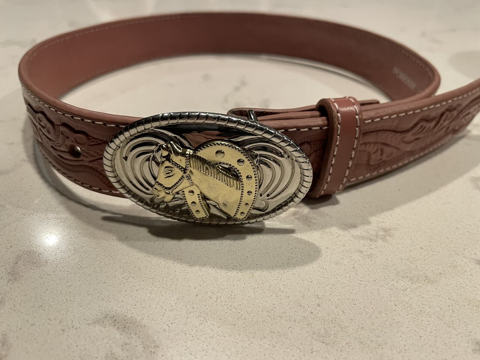 Nocona Pink Tooled Leather Belt Equestrian Girl's Western - Size 24 NWOT