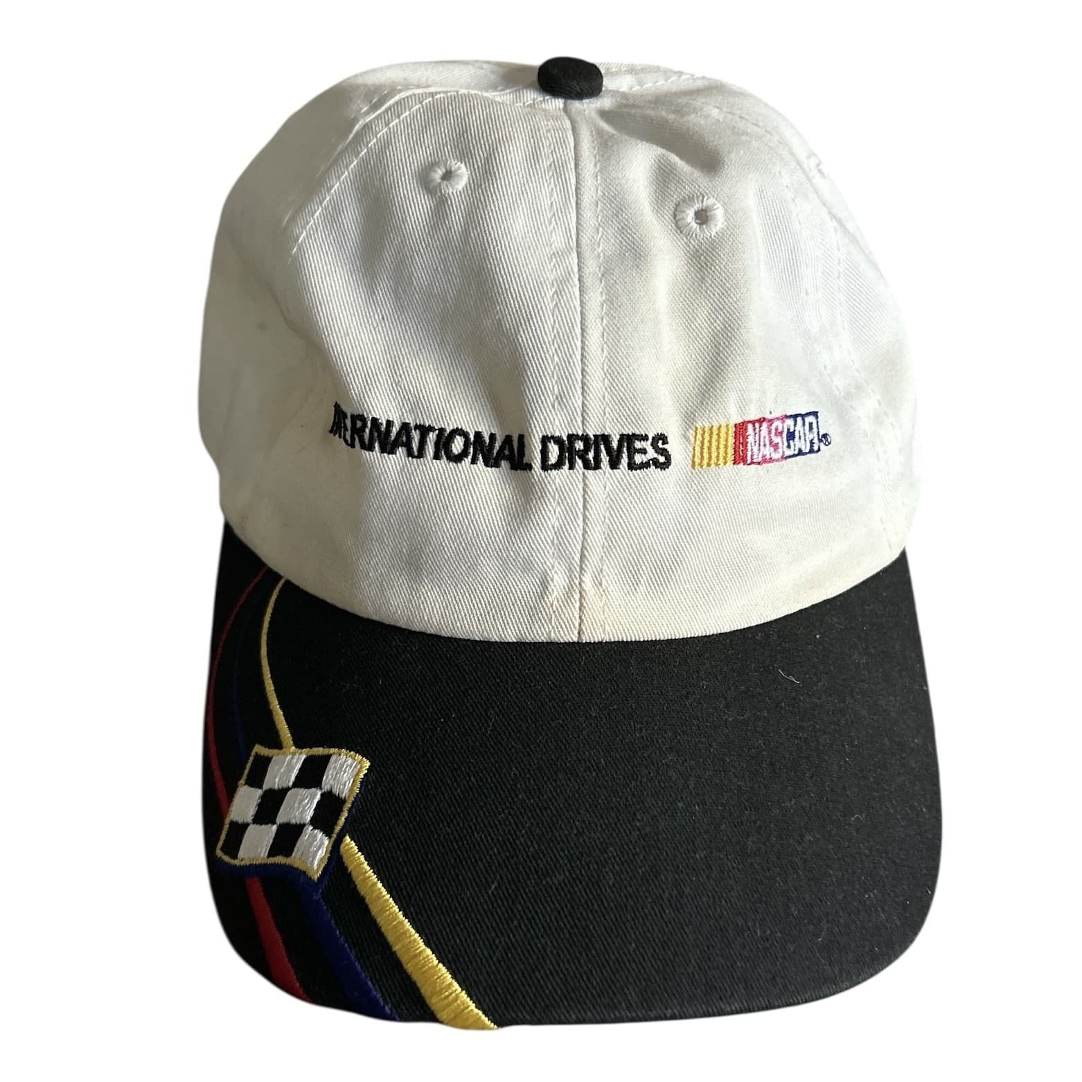 International Drives NASCAR Racing Cap Hat Flag White Strapback USA Made Vintage