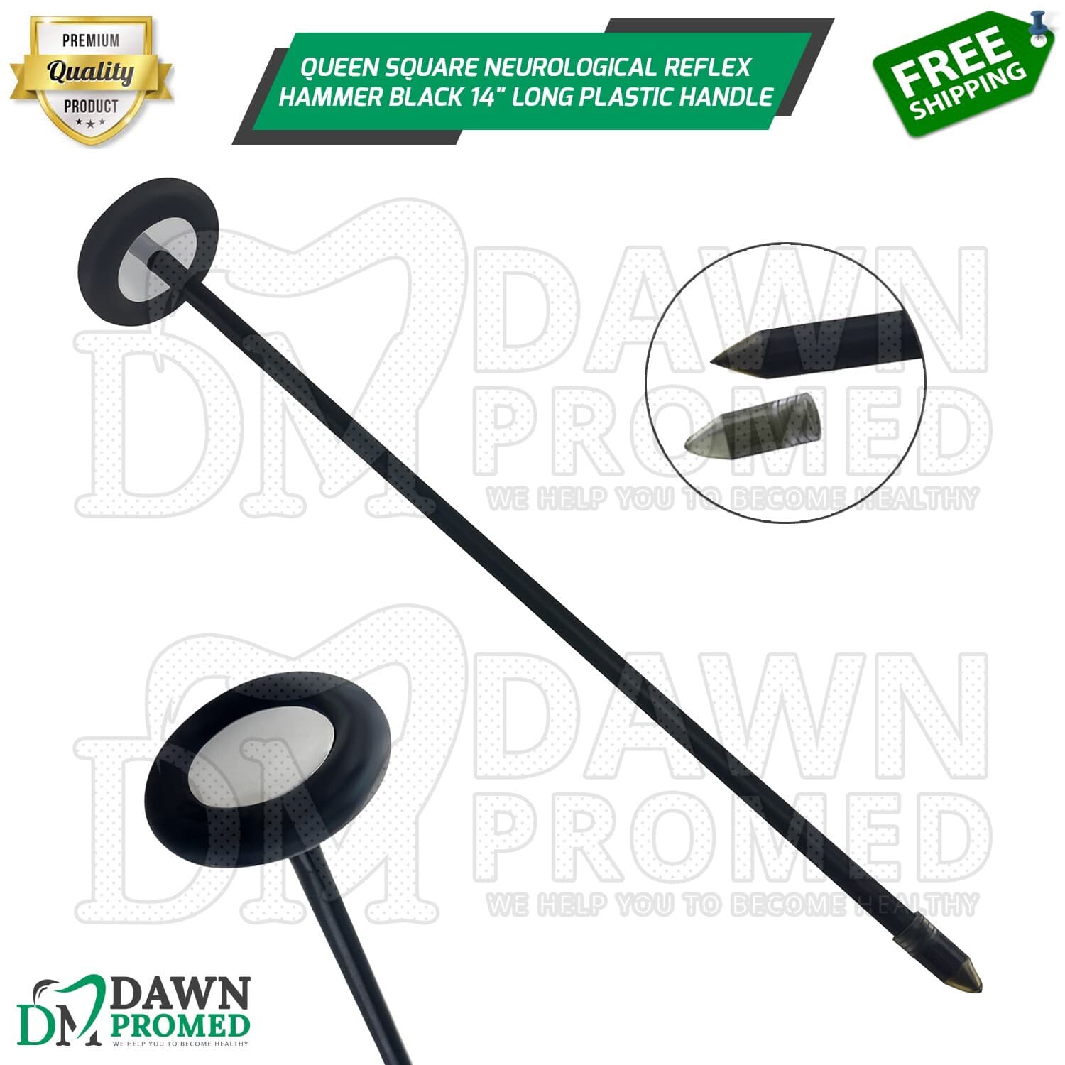 Queen Square Neurological Reflex Hammer Black 14" Long Plastic Handle Diagnostic