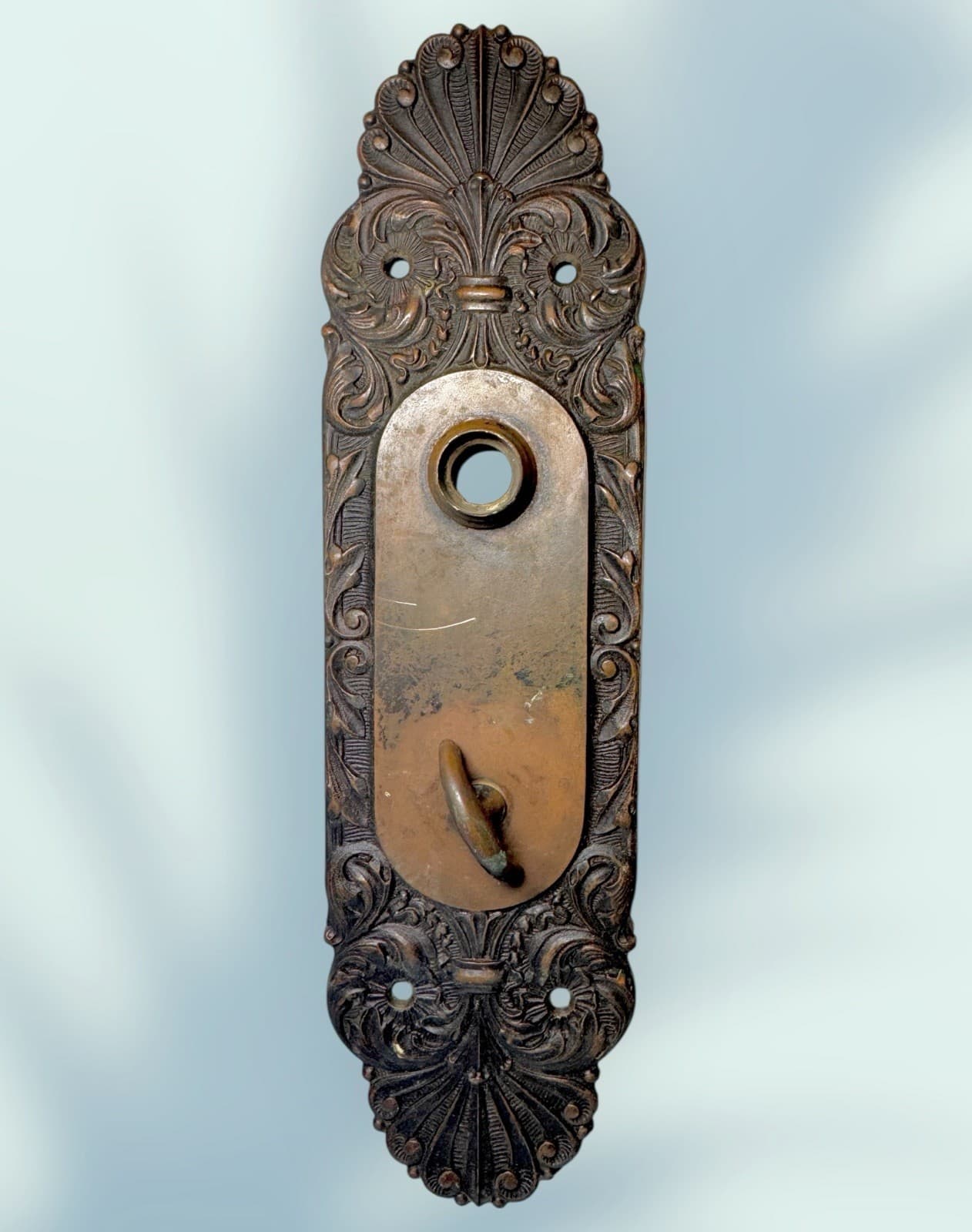 Antique Bronze Victorian Entry Door W/ Thumb Turn Escutcheon Back plate 10.75”