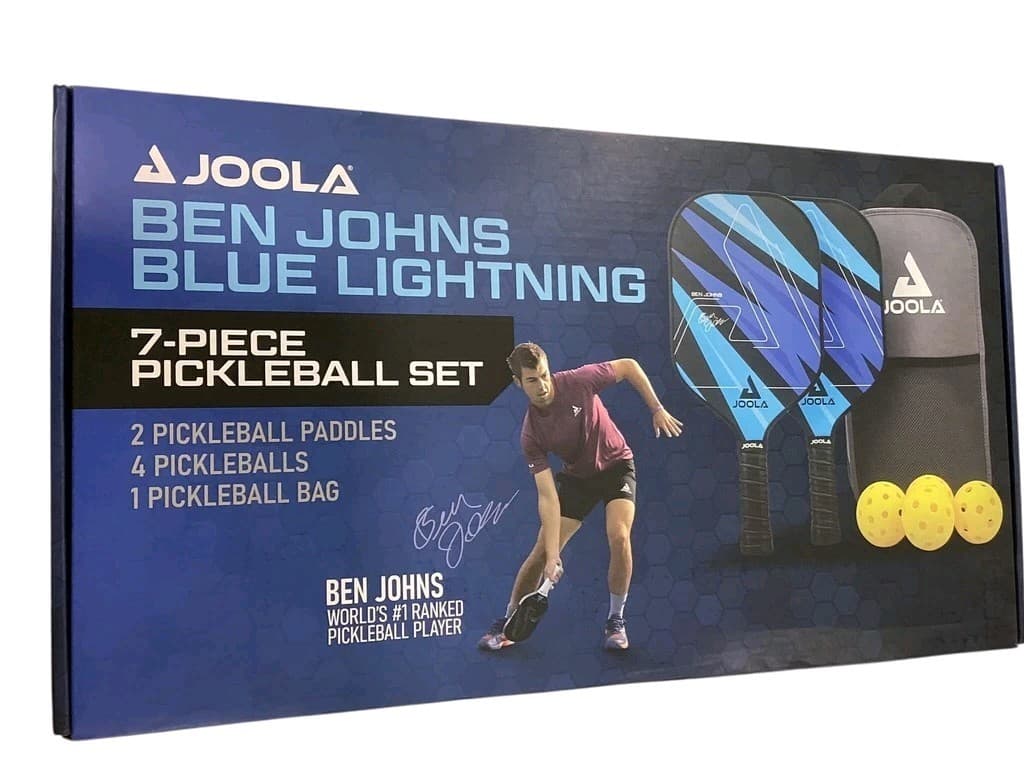 Joola Ben Johns Blue Lightning 2 Pickleball Paddles 4 Balls Set Indoor