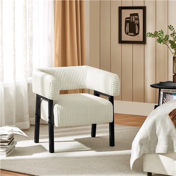 Corduroy Barrel Accent Chair with Solid Wood Legs with Pocket Coiled Seat