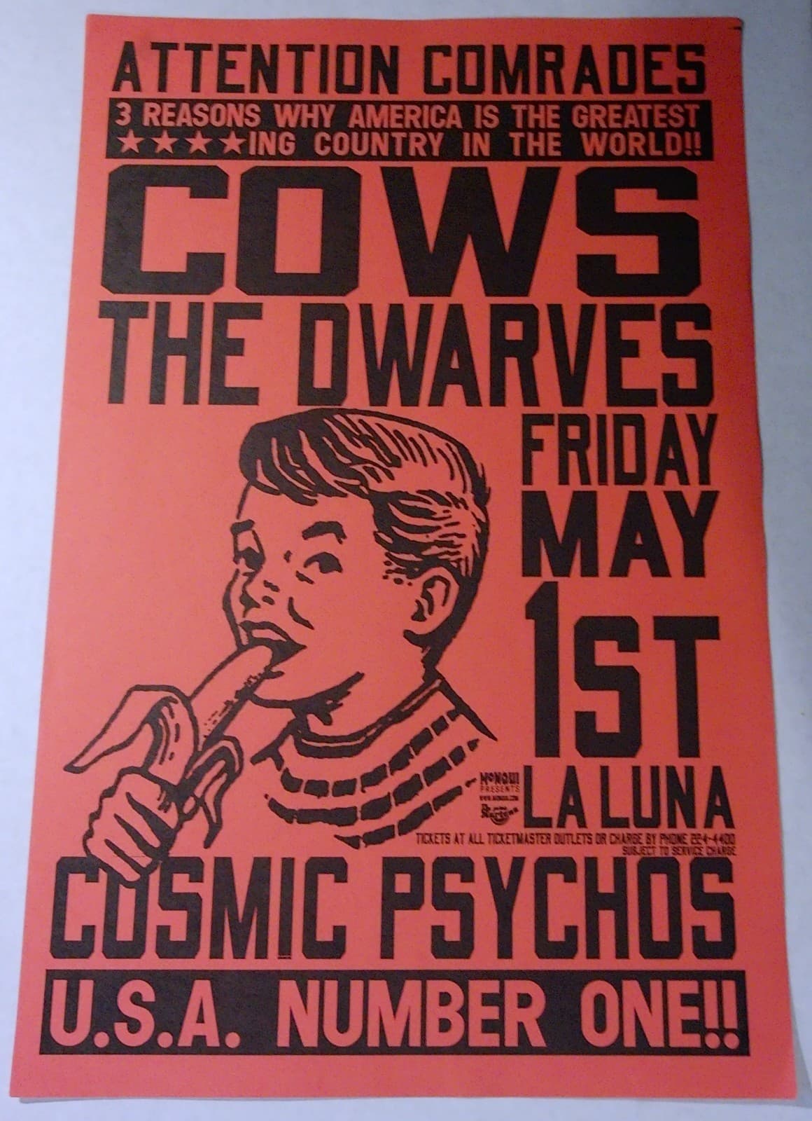 Cows w/ The Dwarves Poster 1998 Original La Luna Portland OR Concert Show Flyer