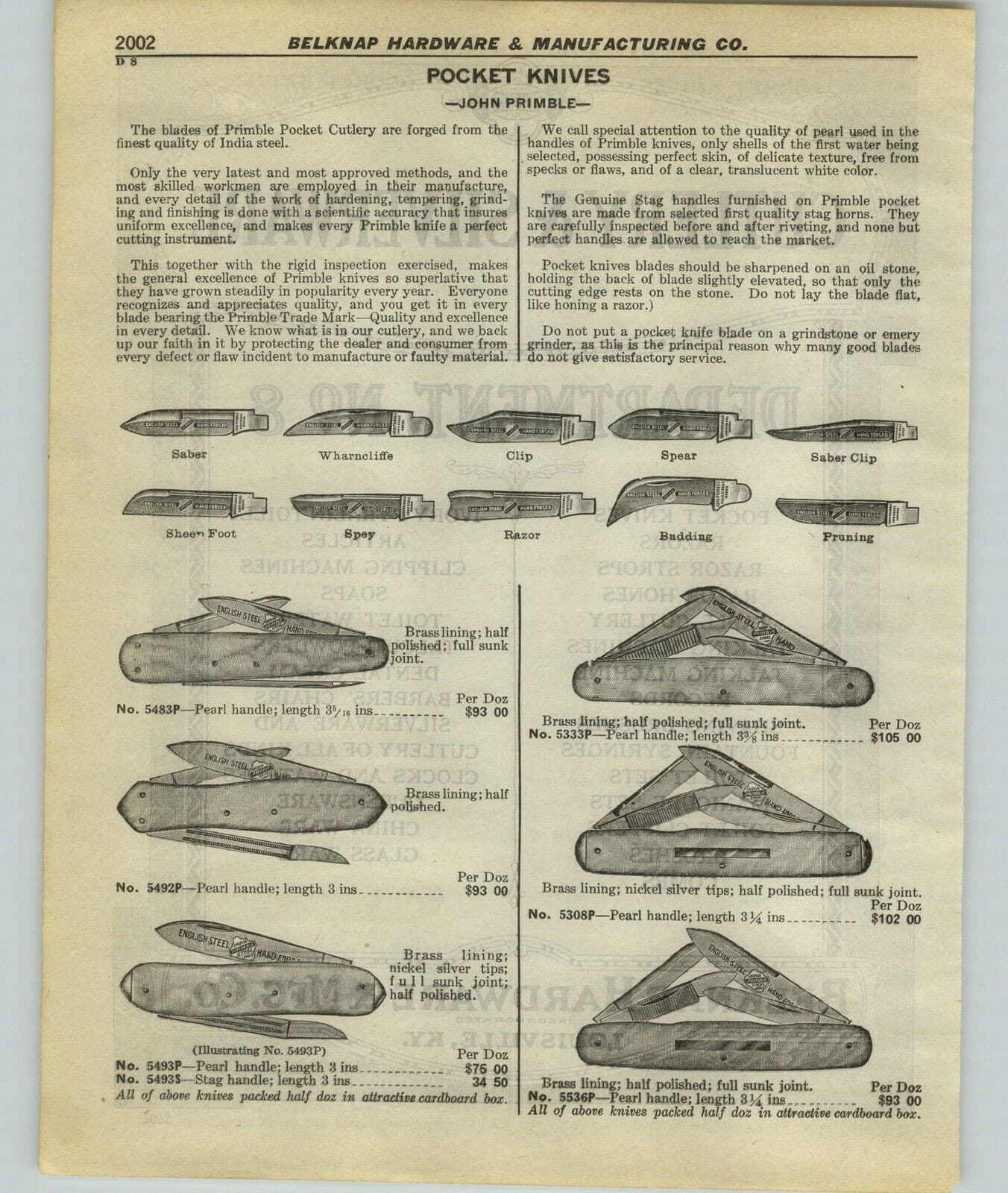 1927 PAPER AD 25 PG John Primble Pocket Knife Knives English Steel Hand Forged
